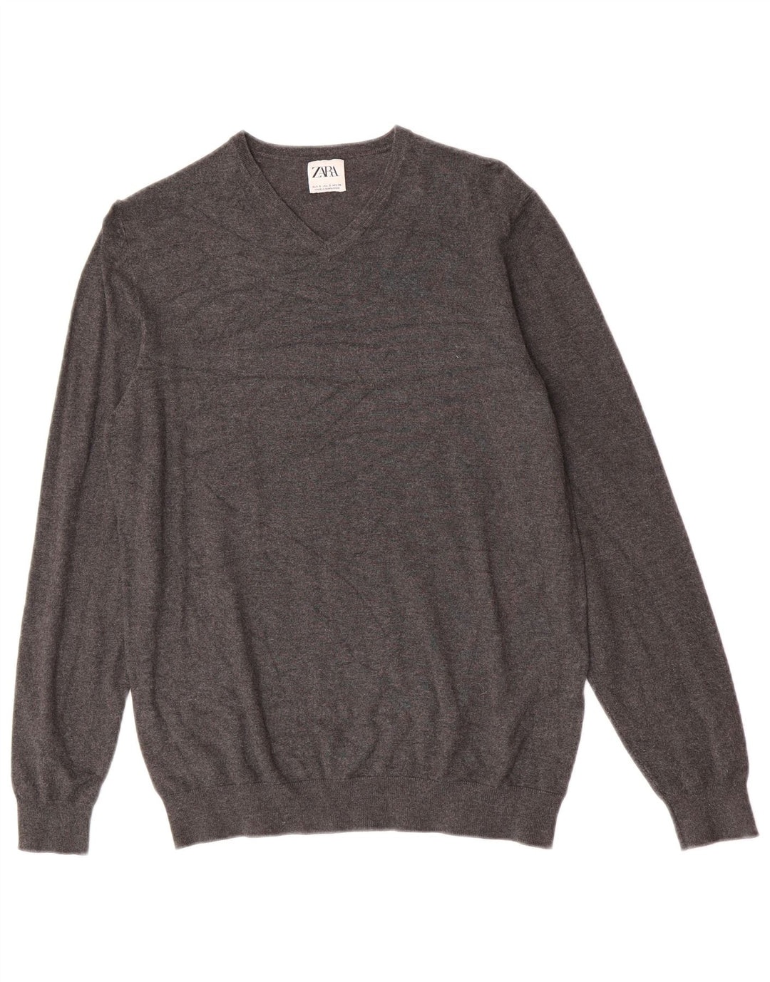 Zara Herren-Pullover mit V-Ausschnitt, kleine graue Viskose