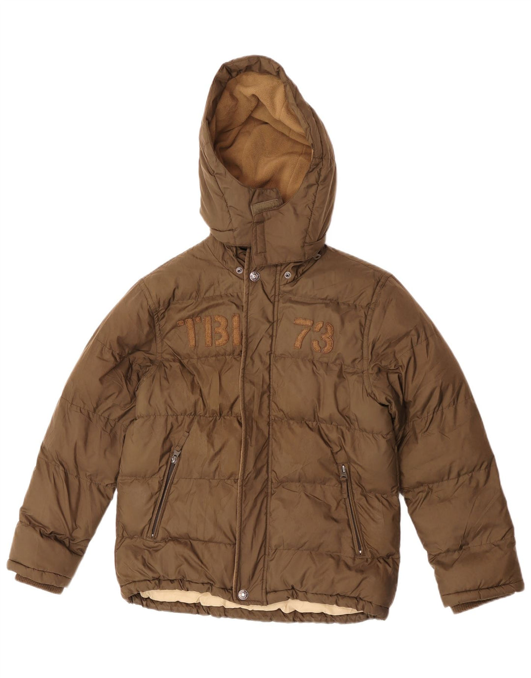 Timberland Jungen gepolsterte Jacke mit Kapuze und Grafik, 11–12 Jahre, braunes Polyester