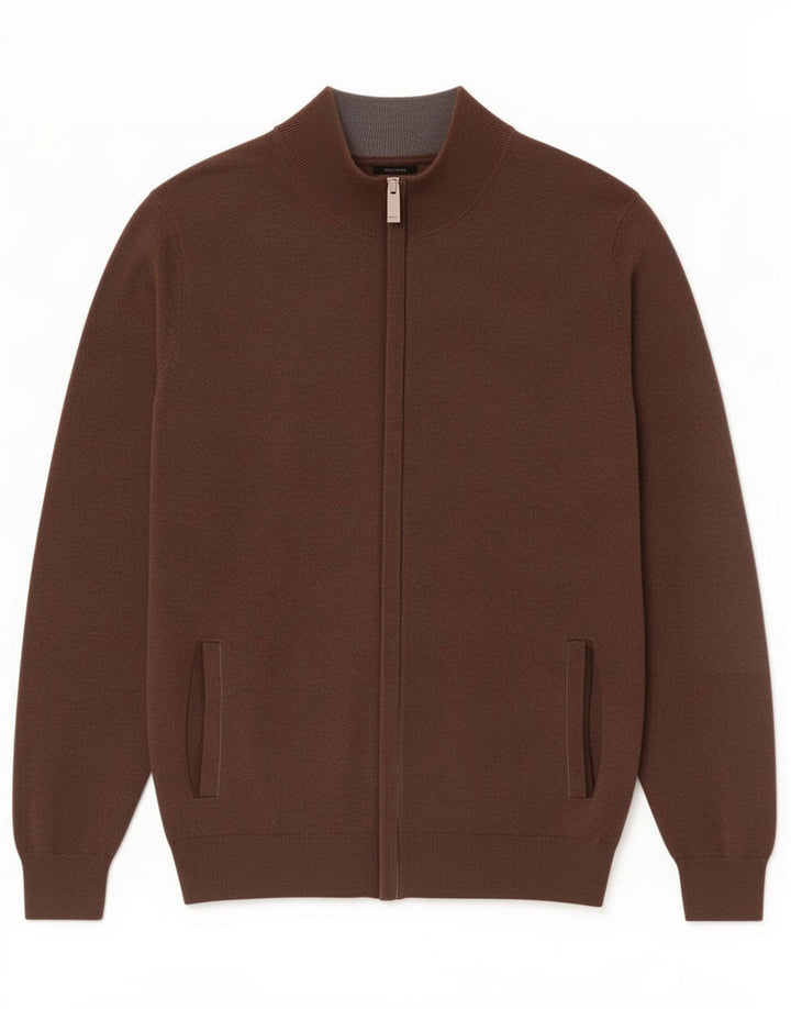 Massimo Dutti Herren-Strickjacke aus mittelbrauner Baumwolle