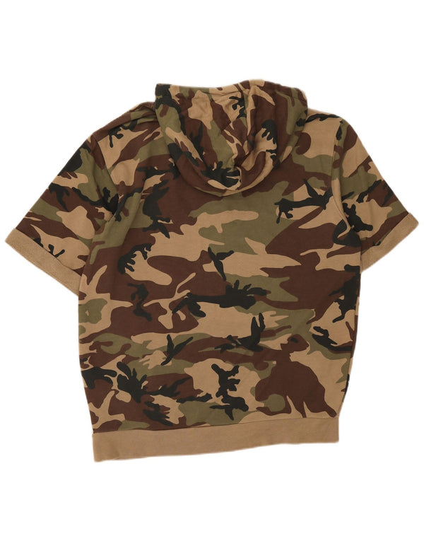 Zara Mens Short Sleeve Hoodie Jumper Large Khaki Camouflage Cotton