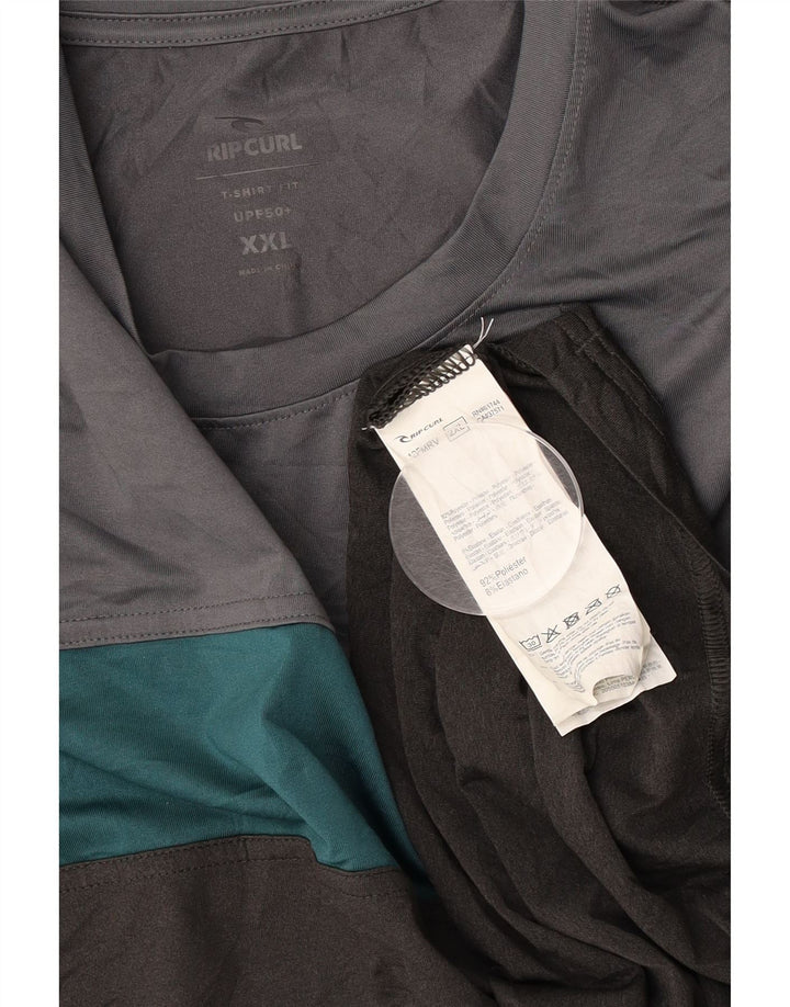 RIP CURL Herren T-Shirt Top 2XL Graues Colourblock-Polyester