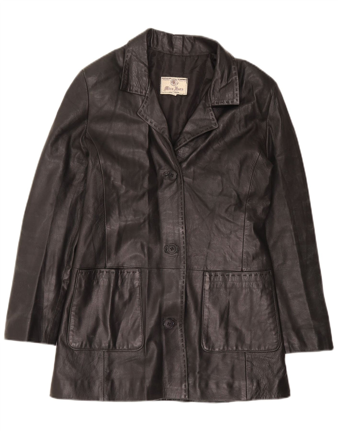 Mira Furs Damen Ledermantel IT 42 Mittelschwarzes Leder