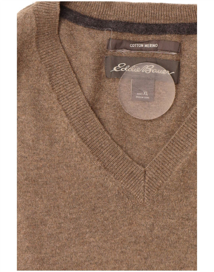 Eddie Bauer Herren-Pullover mit V-Ausschnitt, XL, braune Baumwolle