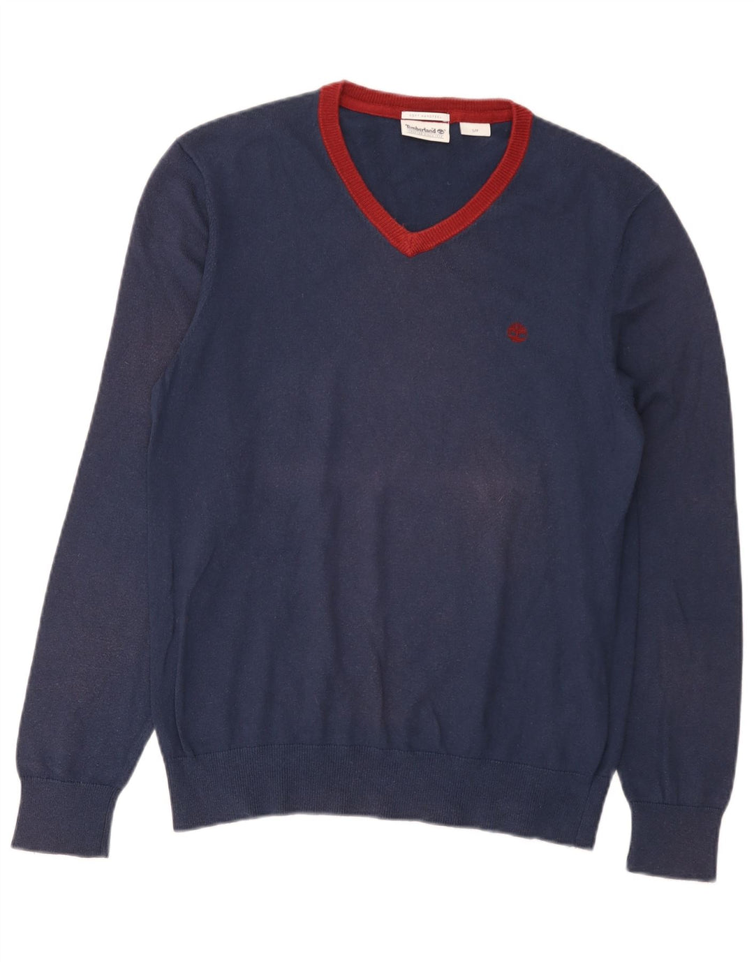 Timberland Herren-Pullover mit V-Ausschnitt, Größe S, marineblaue Baumwolle