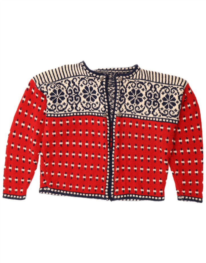 VINTAGE Offener Damen-Cardigan-Pullover UK 18 XL Rot Fair Isle