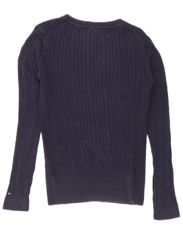 Tommy Hilfiger Damen-Pullover mit V-Ausschnitt, UK 14, mittelmarineblaue Baumwolle