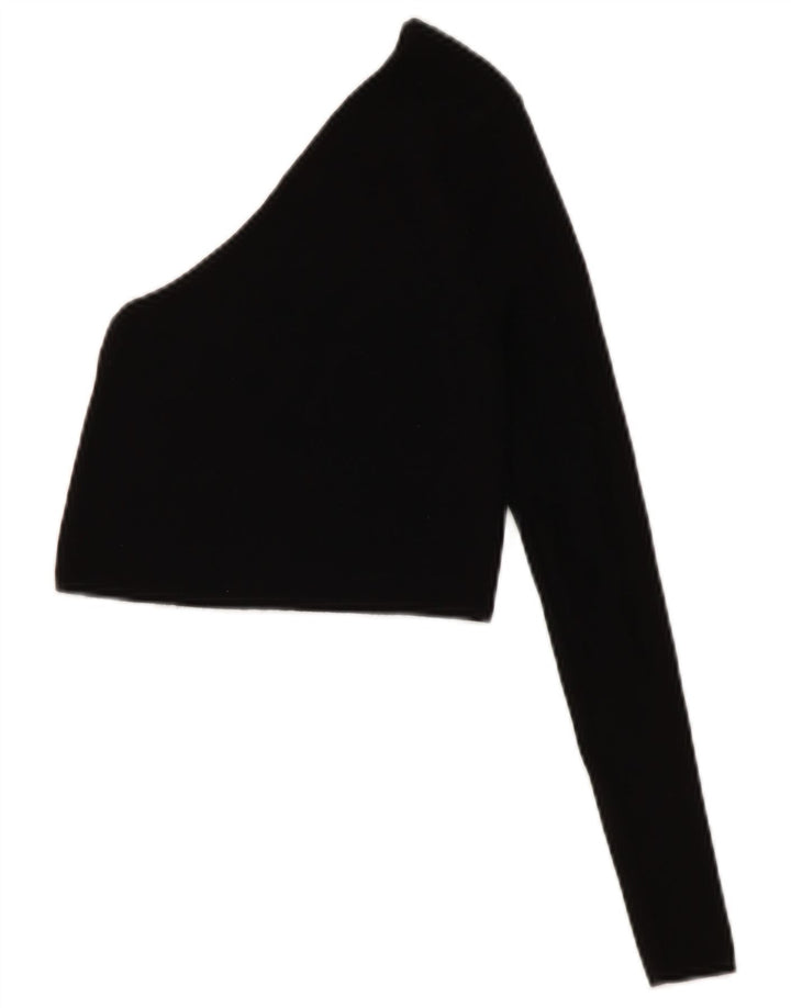 Zara Damen Crop One Shoulder Top UK 8 Small Schwarze Viskose