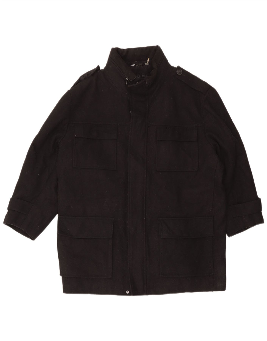 Calvin Klein Herren Militärjacke UK 42 XL Schwarze Wolle