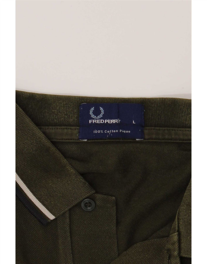 Fred Perry Herren-Poloshirt, groß, Khaki, gestreift, Baumwolle