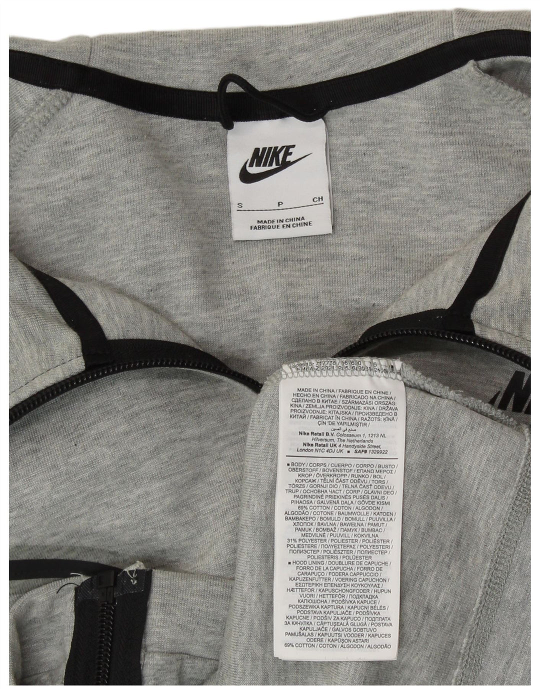 Nike Damen-Pullover mit übergroßem Reißverschluss und Kapuze, Gr. 10, Größe S, grau gefleckte Baumwolle