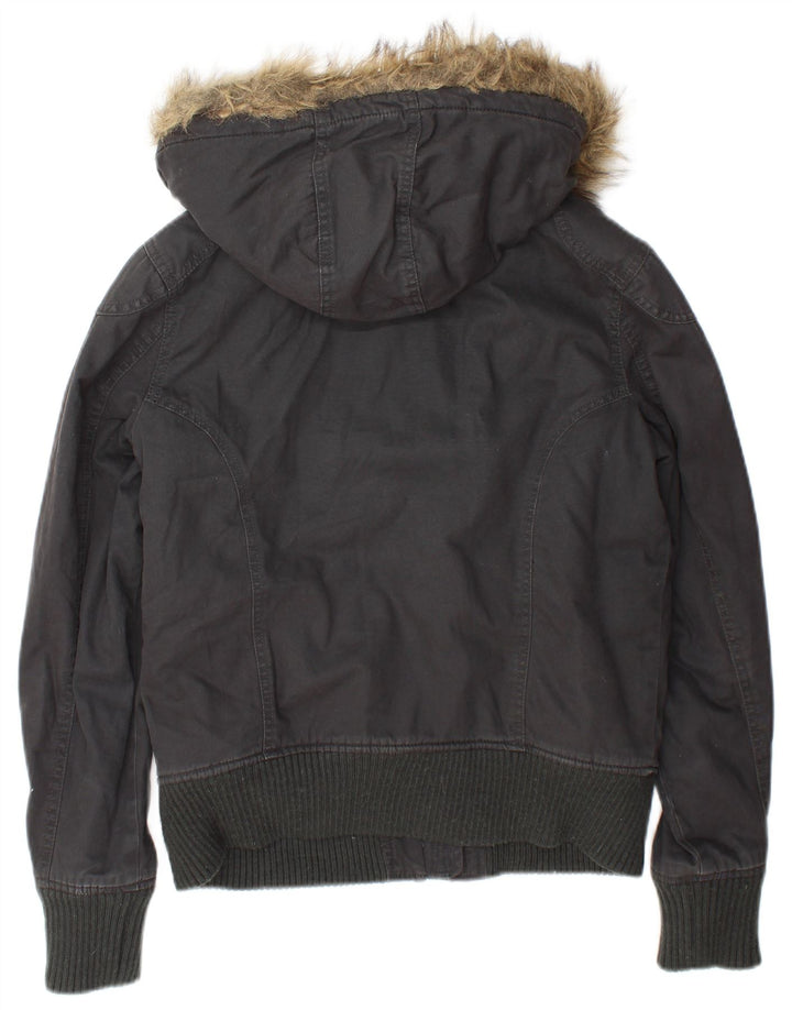 Superdry Damen Bomberjacke mit Kapuze, UK 16, Größe L, Grau, Baumwolle