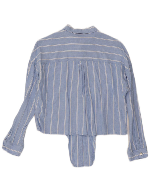 Tommy Hilfiger Damen Crop Front Tie Shirt UK 14 Mittelblau gestreiftes Leinen