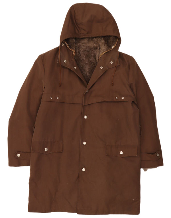 Vintage Herren-Sherpa-Parka mit Kapuze, UK 40, groß, braun, Polyacryl