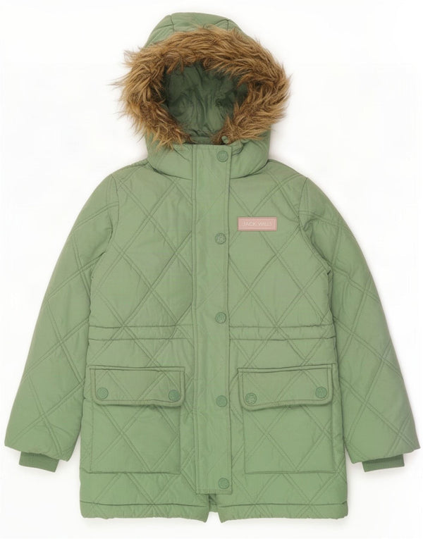 Jack Wills Steppparka mit Kapuze für Mädchen, 8–9 Jahre, grünes Polyester