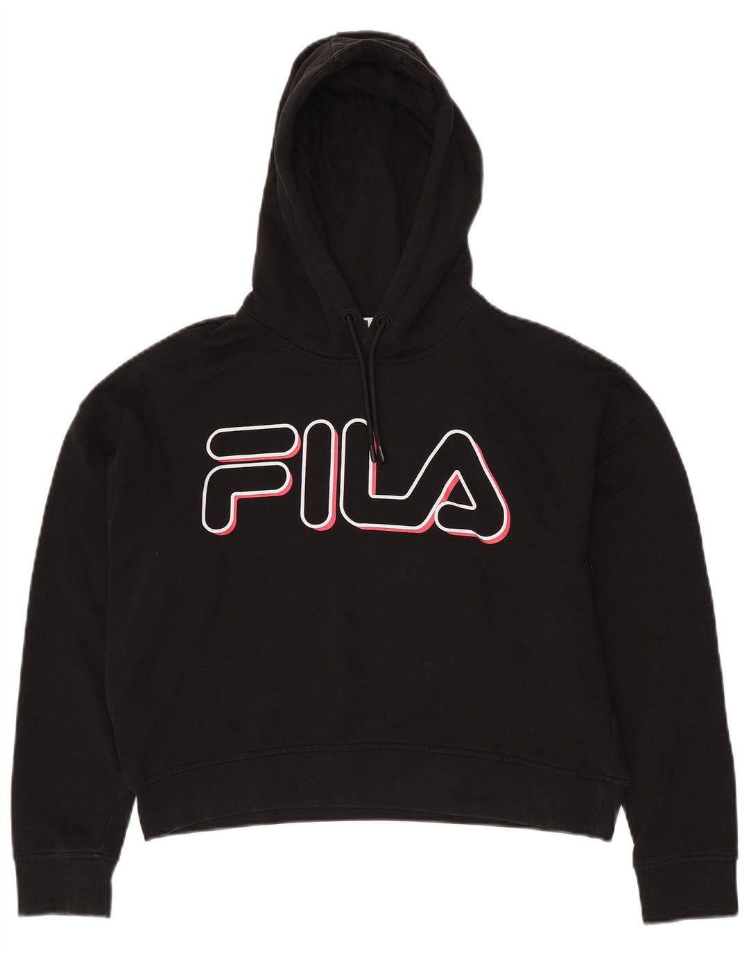FILA Damen Übergroßer Crop Graphic Hoodie Pullover UK 6 XS Schwarz