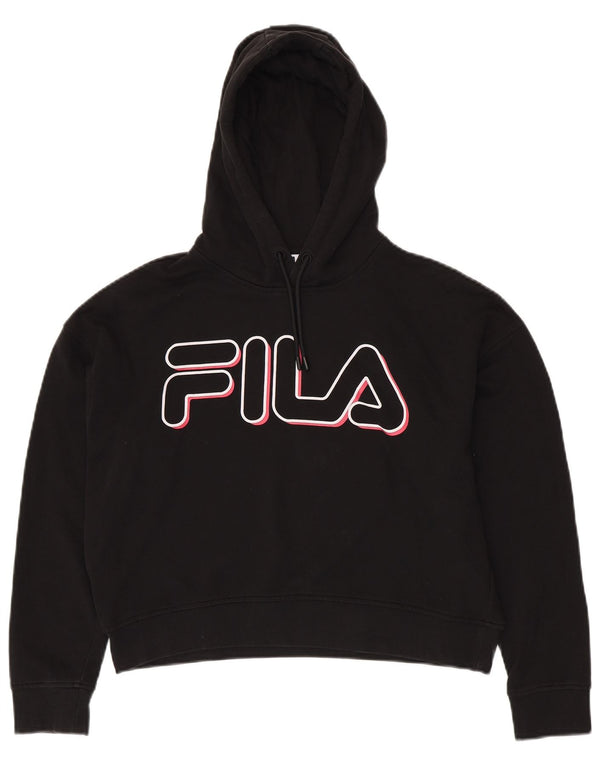 FILA Damen Übergroßer Crop Graphic Hoodie Pullover UK 6 XS Schwarz