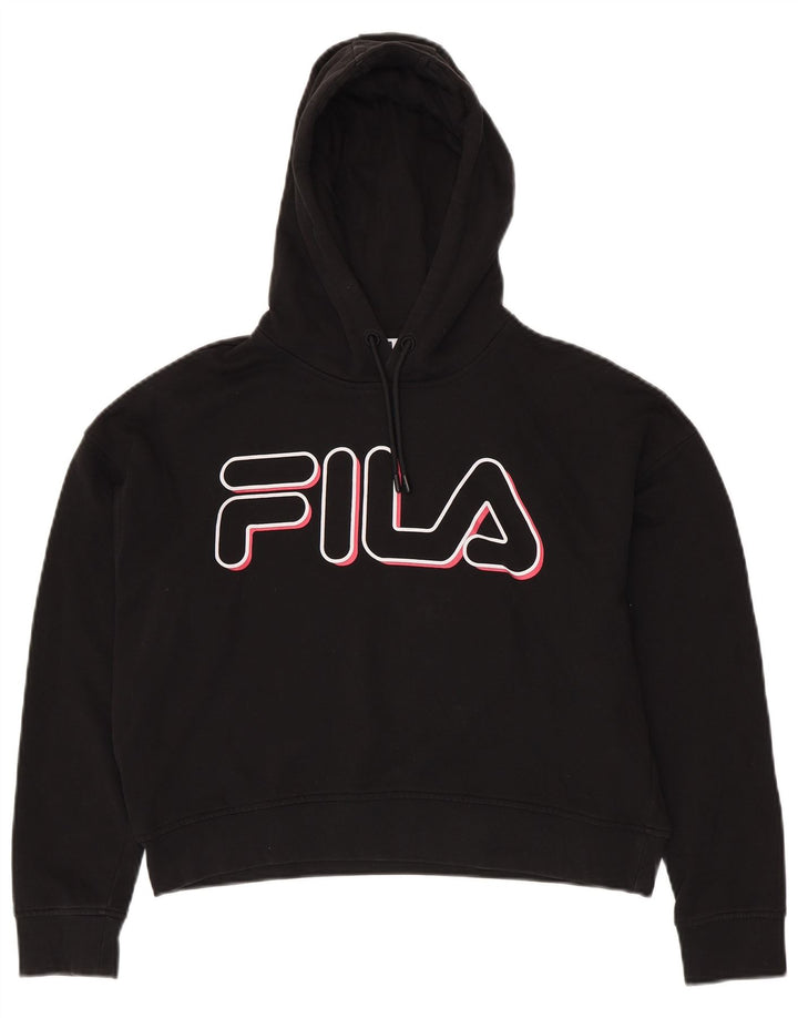 FILA Damen Übergroßer Crop Graphic Hoodie Pullover UK 6 XS Schwarz
