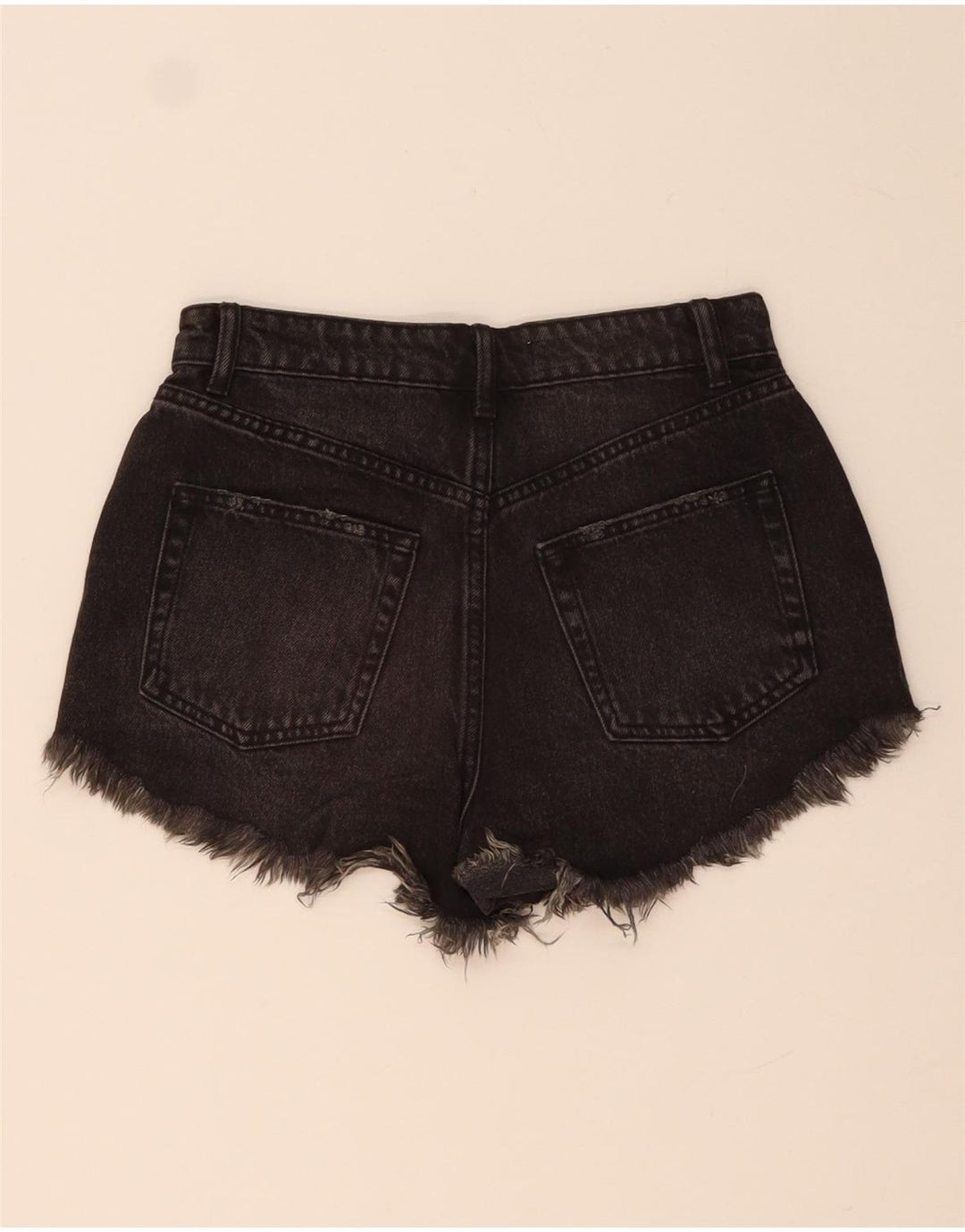 ZARA Damen Distressed Denim Shorts EU 34 2XS W24 Schwarz