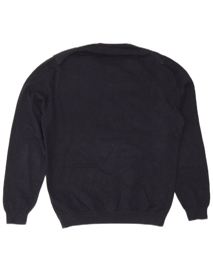 Massimo Dutti Herren-Pullover mit Rundhalsausschnitt, mittelmarineblaue Baumwolle