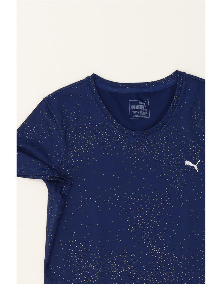 PUMA Womens T-Shirt Top UK 14 Medium Navy Blue Spotted Vintage Puma and Second-Hand Puma from Messina Hembry 