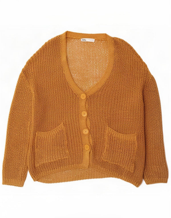 Zara Womens Oversized Crochet Cardigan Sweater UK 14 Mittelbraunes Acryl