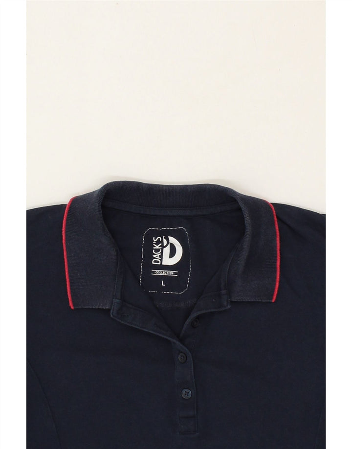 DACK'S Womens Polo Shirt UK 14 Large Navy Blue Cotton Vintage Dack's and Second-Hand Dack's from Messina Hembry 