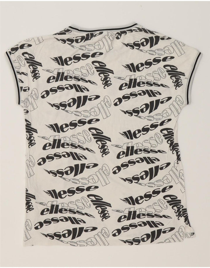 ELLESSE Womens Graphic T-Shirt Top UK 10 Small White Viscose Vintage Ellesse and Second-Hand Ellesse from Messina Hembry 