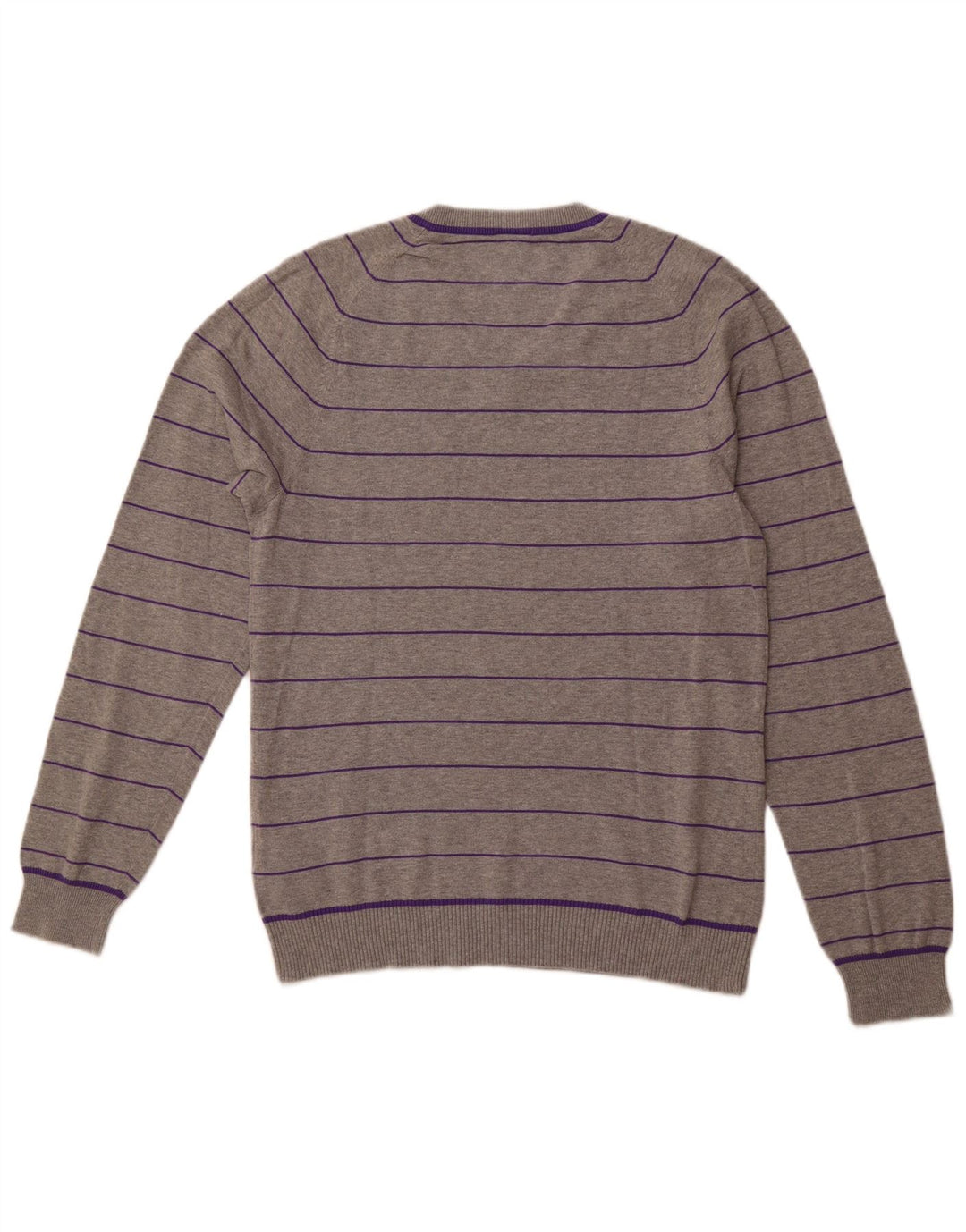 NIKE Herren-Pullover mit V-Ausschnitt, UK 38/40, mittelgrau, gestreift, Baumwolle