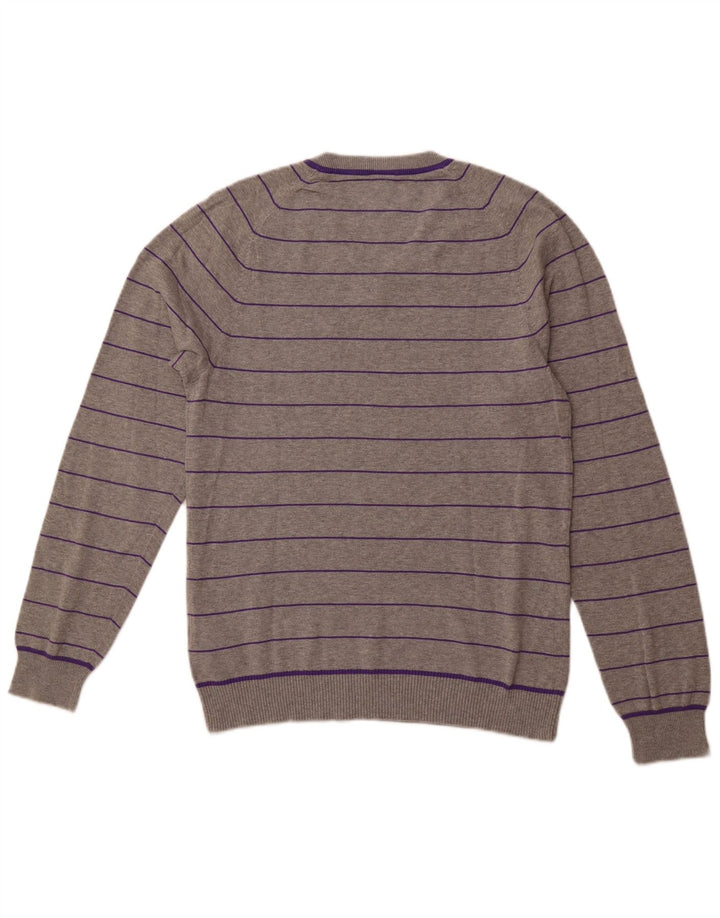 NIKE Herren-Pullover mit V-Ausschnitt, UK 38/40, mittelgrau, gestreift, Baumwolle