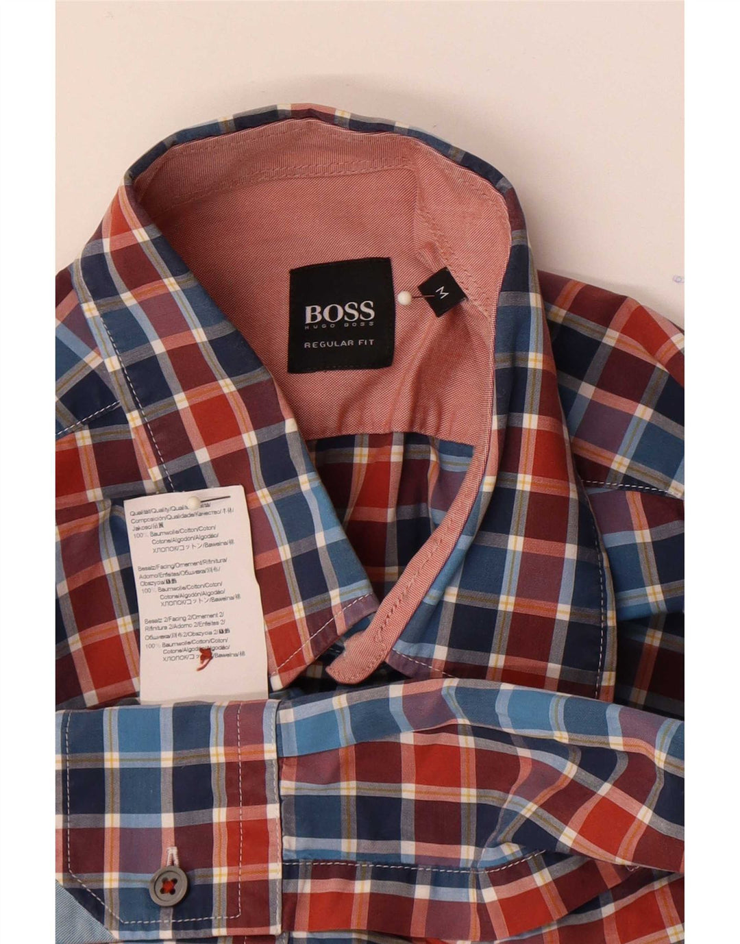 Hugo Boss Herren-Hemd mit normaler Passform, mittelblau karierte Baumwolle