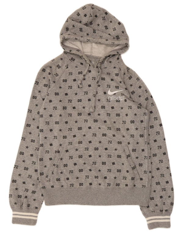 Nike Womens Graphic Hoodie Pullover UK 12/14 Mittelgraue Baumwolle