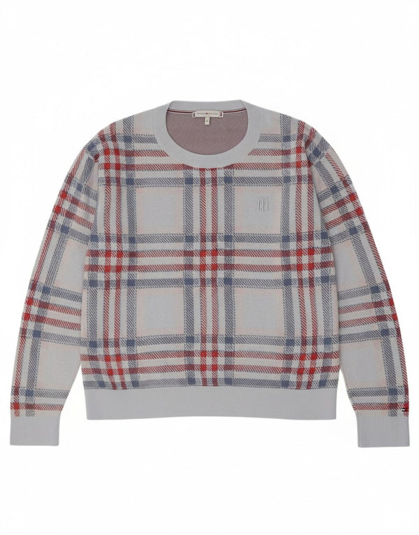 Tommy Hilfiger Damen-Pullover, übergroß, Rundhalsausschnitt, Gr. 6, XS, blau kariert