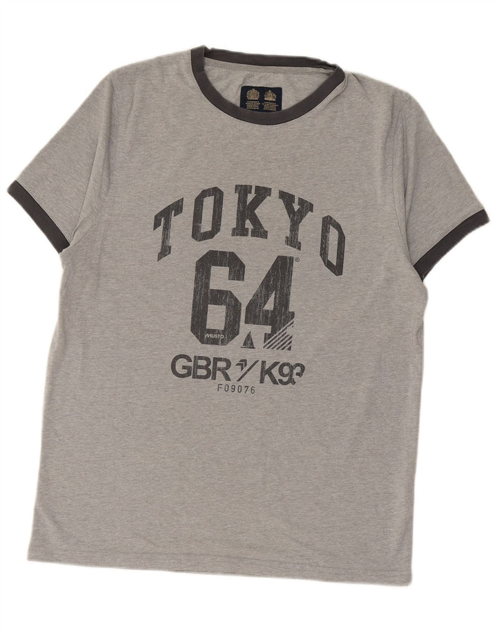 MUSTO Herren-T-Shirt mit Grafik, Mittelgrau meliert