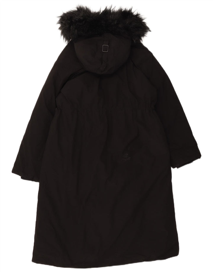ZARA Damen-Übergroßer Mantel mit Kapuze, UK 6, XS, schwarzes Nylon