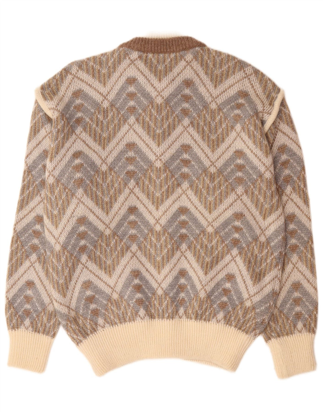 Vintage Herren Cardigan Pullover Groß Beige Geometrisch