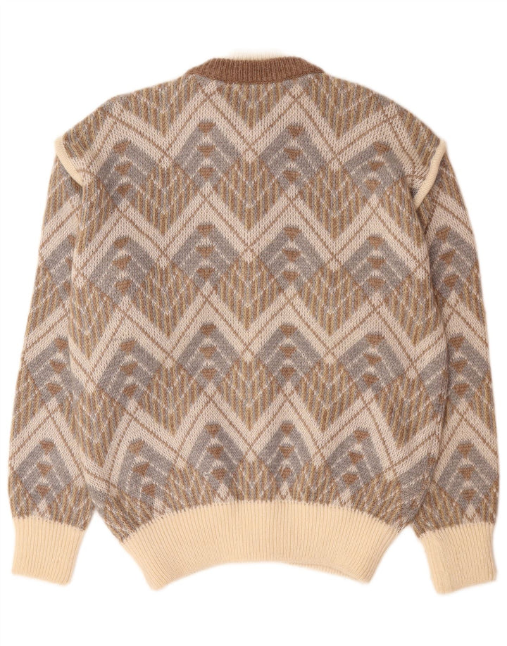 Vintage Herren Cardigan Pullover Groß Beige Geometrisch