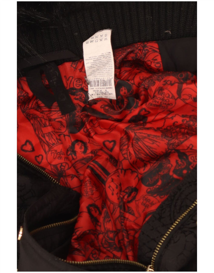 Desigual Damen Wattierte Jacke mit Kapuze EU 36 Small Black Paisley