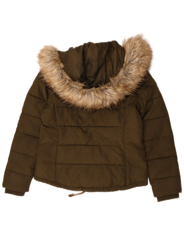 Topshop Damen-Kapuzenjacke, wattiert, UK 12, Mittel-Khaki, Polyester
