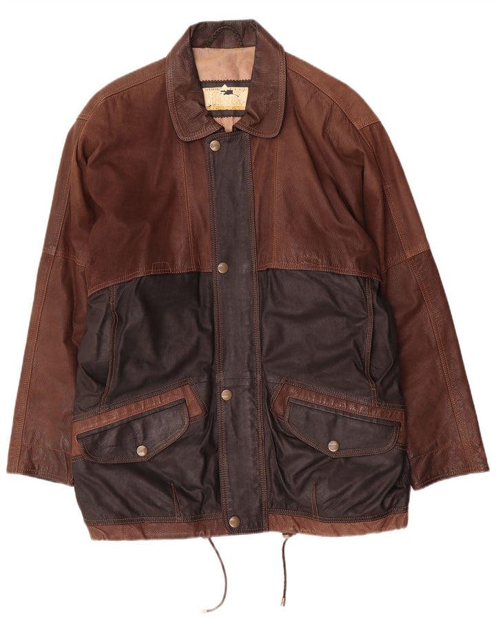 Milestone Herren-Lederjacke, UK 48 4XL, braunes Colourblock-Leder