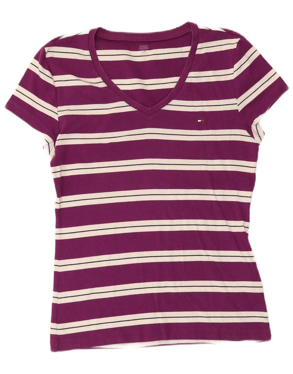 Tommy Hilfiger Damen T-Shirt Top UK 14 Large Lila gestreift Baumwolle