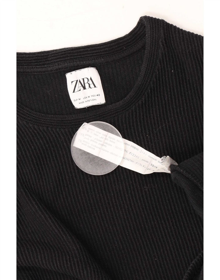 Zara Herren-Oberteil, langärmelig, mittelschwarz, Baumwolle