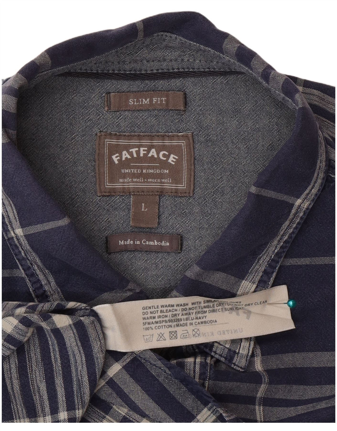 Fat Face Slim-Fit-Hemd für Herren, groß, marineblau, kariert, Baumwolle