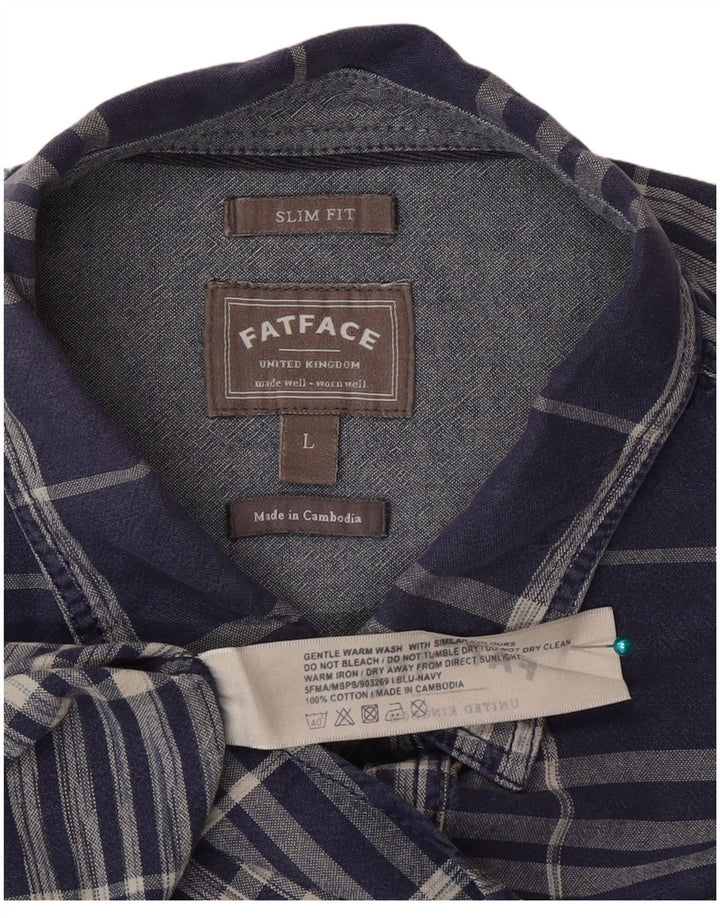 Fat Face Slim-Fit-Hemd für Herren, groß, marineblau, kariert, Baumwolle