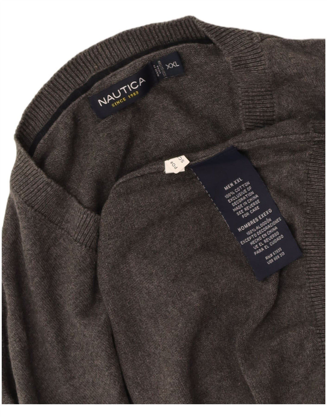 NAUTICA Mens V-Neck Jumper Sweater 2XL Grey Cotton