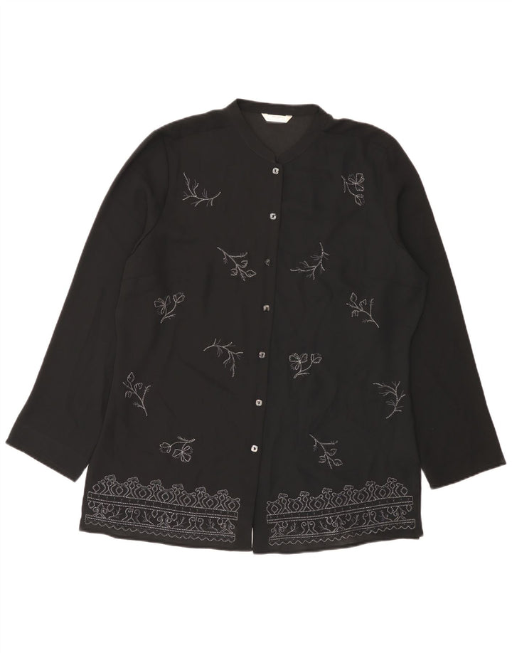 Marks & Spencer Damen-Hemdbluse, Gr. 44, groß, schwarz, geblümt