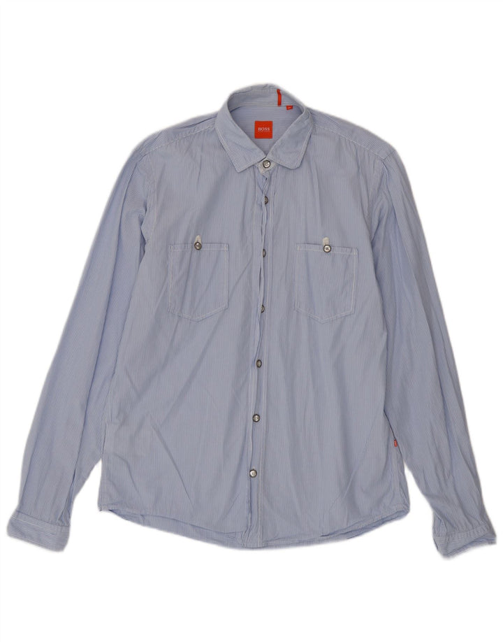 Hugo Boss Herrenhemd aus mittelblauer Nadelstreifen-Baumwolle