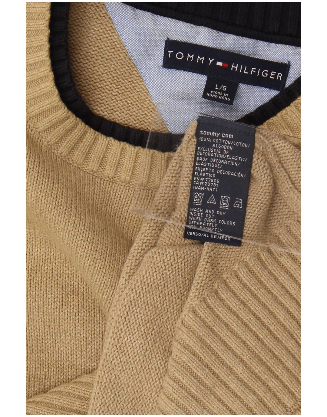 TOMMY HILFIGER Herren-Pullover mit Rundhalsausschnitt, groß, beige Baumwolle