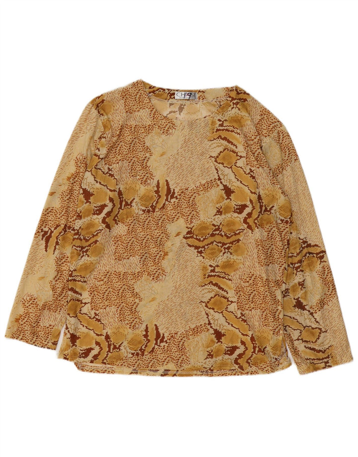 VINTAGE Damen Langarmbluse Top UK 18 XL Beige Animal Print Baumwolle