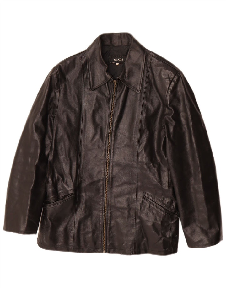 NEXOS Womens Leather Jacket UK 14 Large Black Leather
