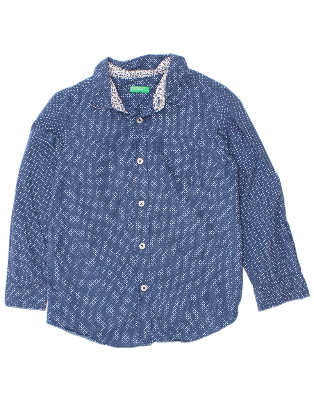 Benetton Jungen-Hemd, 4–5 Jahre, XS, blau gepunktete Baumwolle